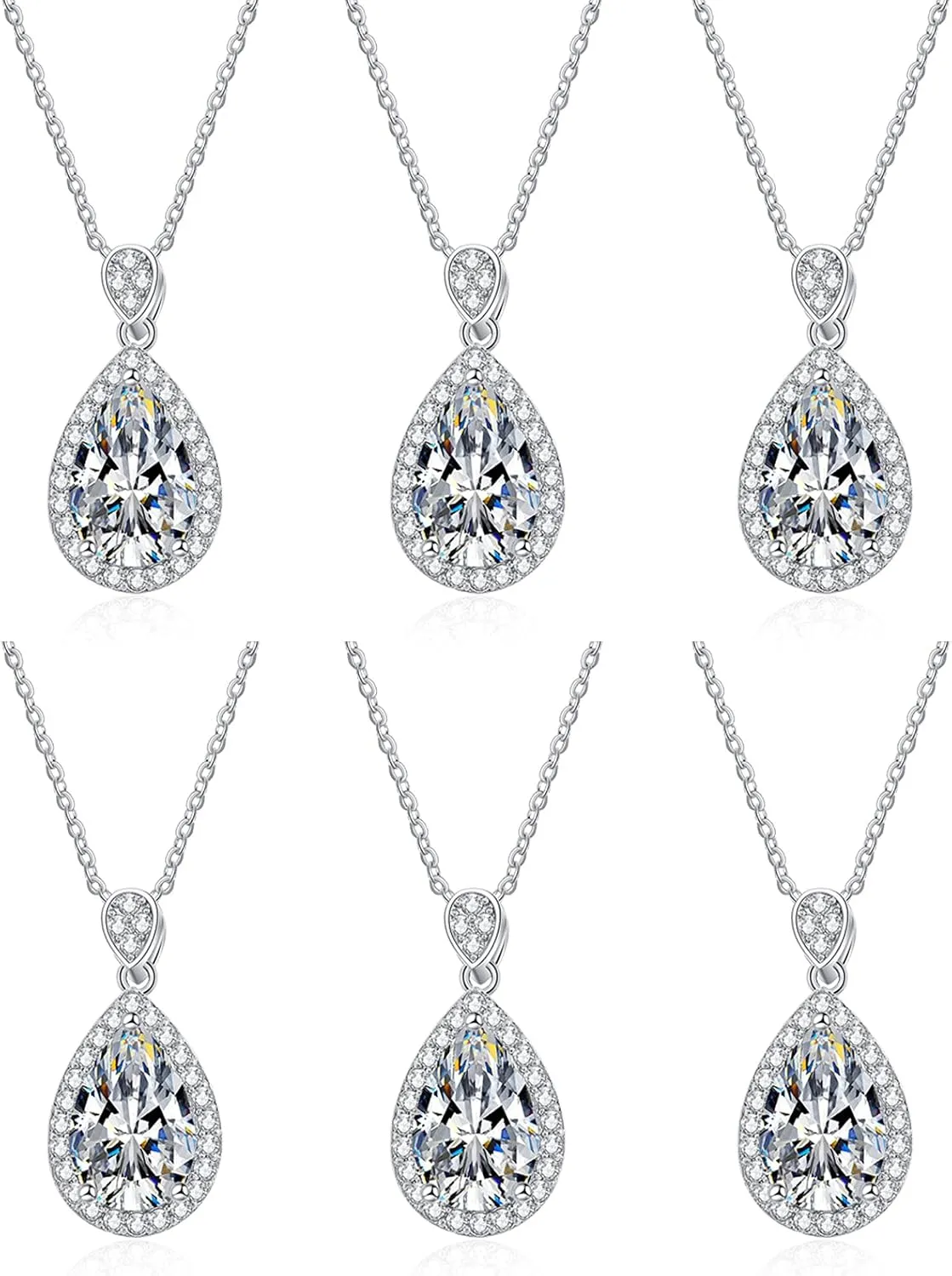 DHQH Bridesmaid Proposal Gifts CZ Tearsdrop Earrings Necklace Set Crystals Pendant Necklaces Jewelry Sets for Bridal Bridesmaids Prom Wedding