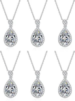 DHQH Bridesmaid Proposal Gifts CZ Tearsdrop Earrings Necklace Set Crystals Pendant Necklaces Jewelry Sets for Bridal Bridesmaids Prom Wedding