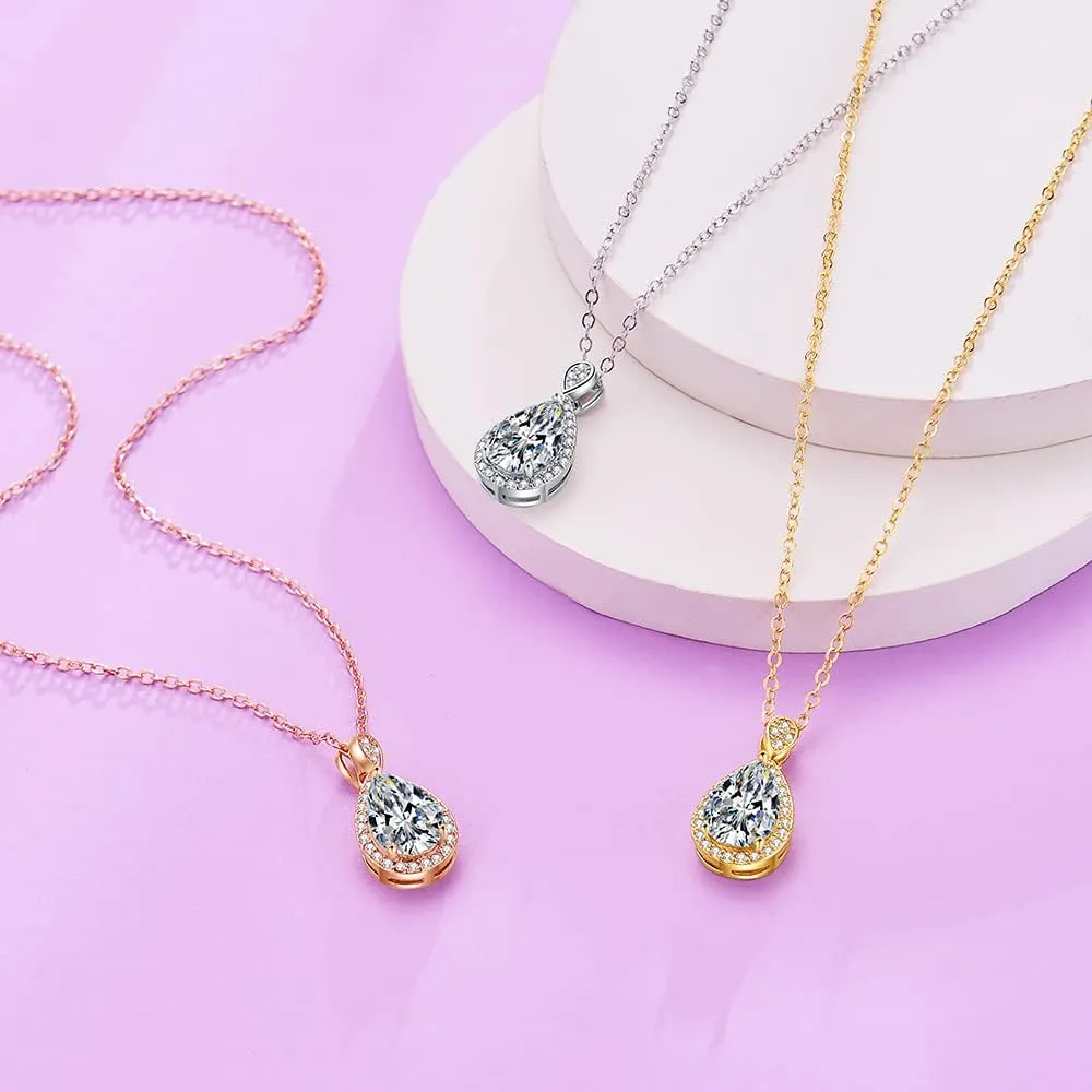 DHQH Bridesmaid Proposal Gifts CZ Tearsdrop Earrings Necklace Set Crystals Pendant Necklaces Jewelry Sets for Bridal Bridesmaids Prom Wedding