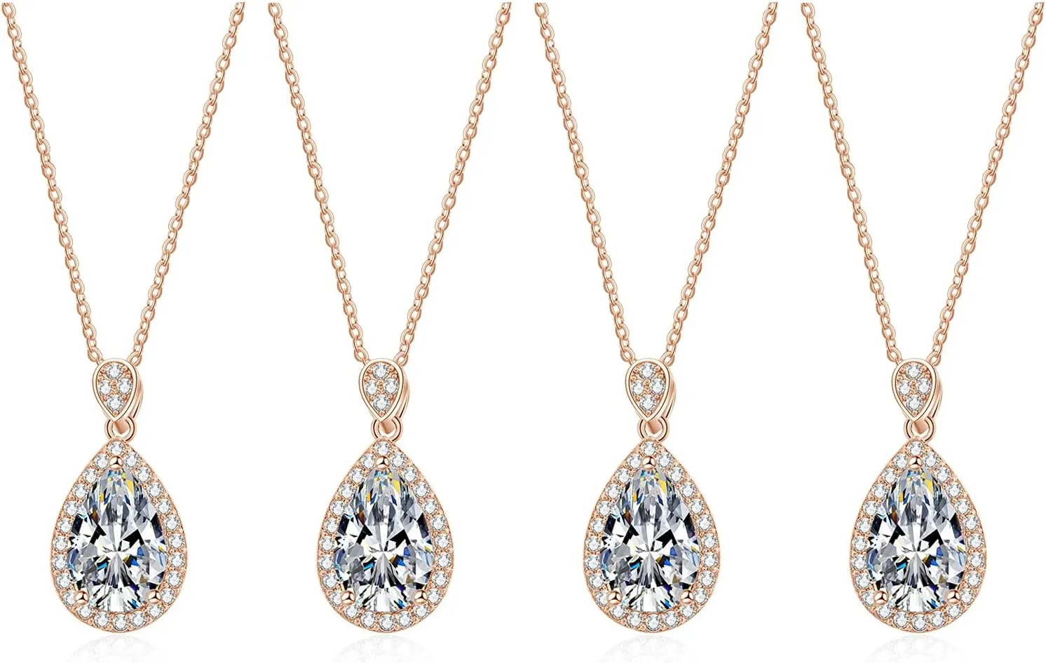 DHQH Bridesmaid Proposal Gifts CZ Tearsdrop Earrings Necklace Set Crystals Pendant Necklaces Jewelry Sets for Bridal Bridesmaids Prom Wedding