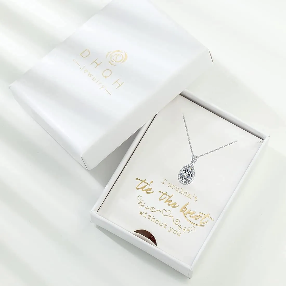 DHQH Bridesmaid Proposal Gifts CZ Tearsdrop Earrings Necklace Set Crystals Pendant Necklaces Jewelry Sets for Bridal Bridesmaids Prom Wedding