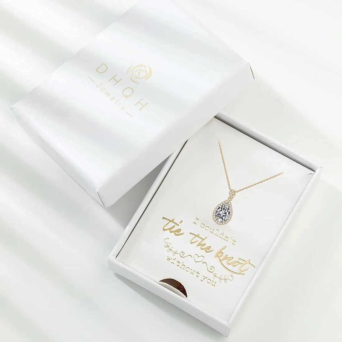 DHQH Bridesmaid Proposal Gifts CZ Tearsdrop Earrings Necklace Set Crystals Pendant Necklaces Jewelry Sets for Bridal Bridesmaids Prom Wedding