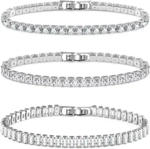 Diamond Tennis Bracelets for Women 3 PCS 4MM 5MM Mixed Adjustable Cubic Zirconia Classic Bracelet Set Fashion Jewelry Gifts (6.9")