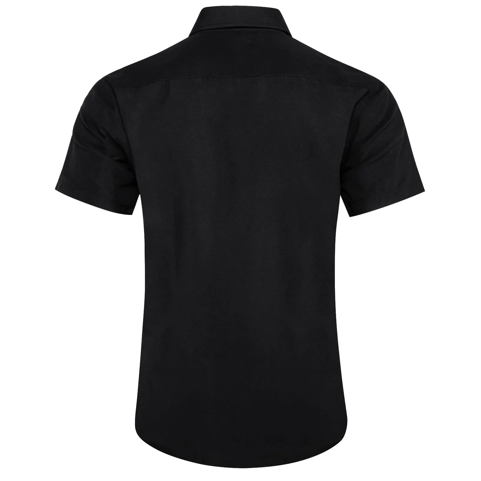 DiBanGu Work Shirt Black Blue Splicing Silk Mens Button Up Short Sleeve Shirt