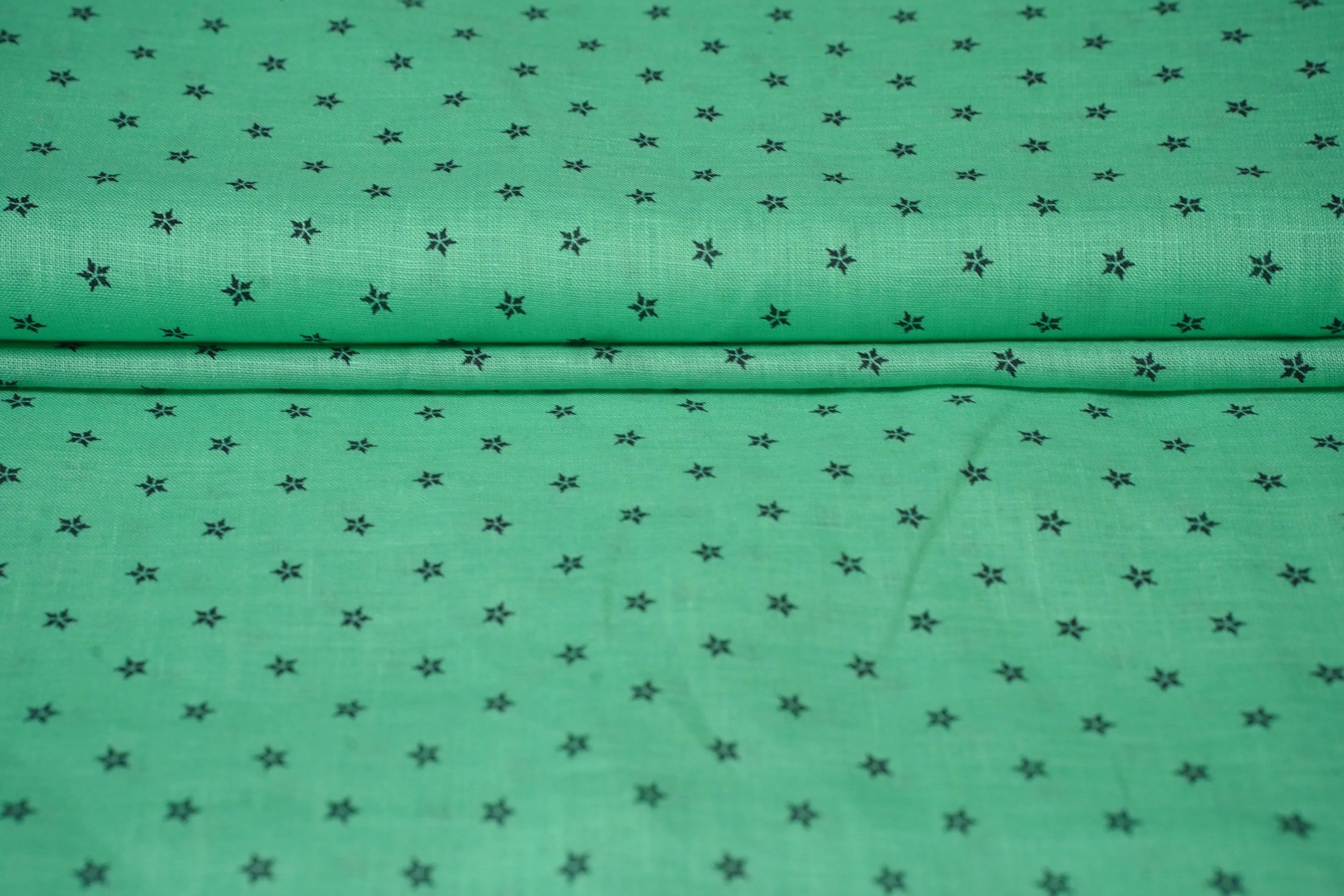 Digital Micro Print on Green base - Linen Fabric