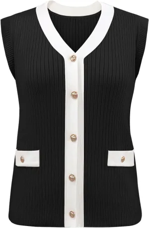 Disamer Sweaters Vest Tops for Women 2025 Summer Sleeveless T Shirts Button Down Cardigans Casual Knit Spring Clothes