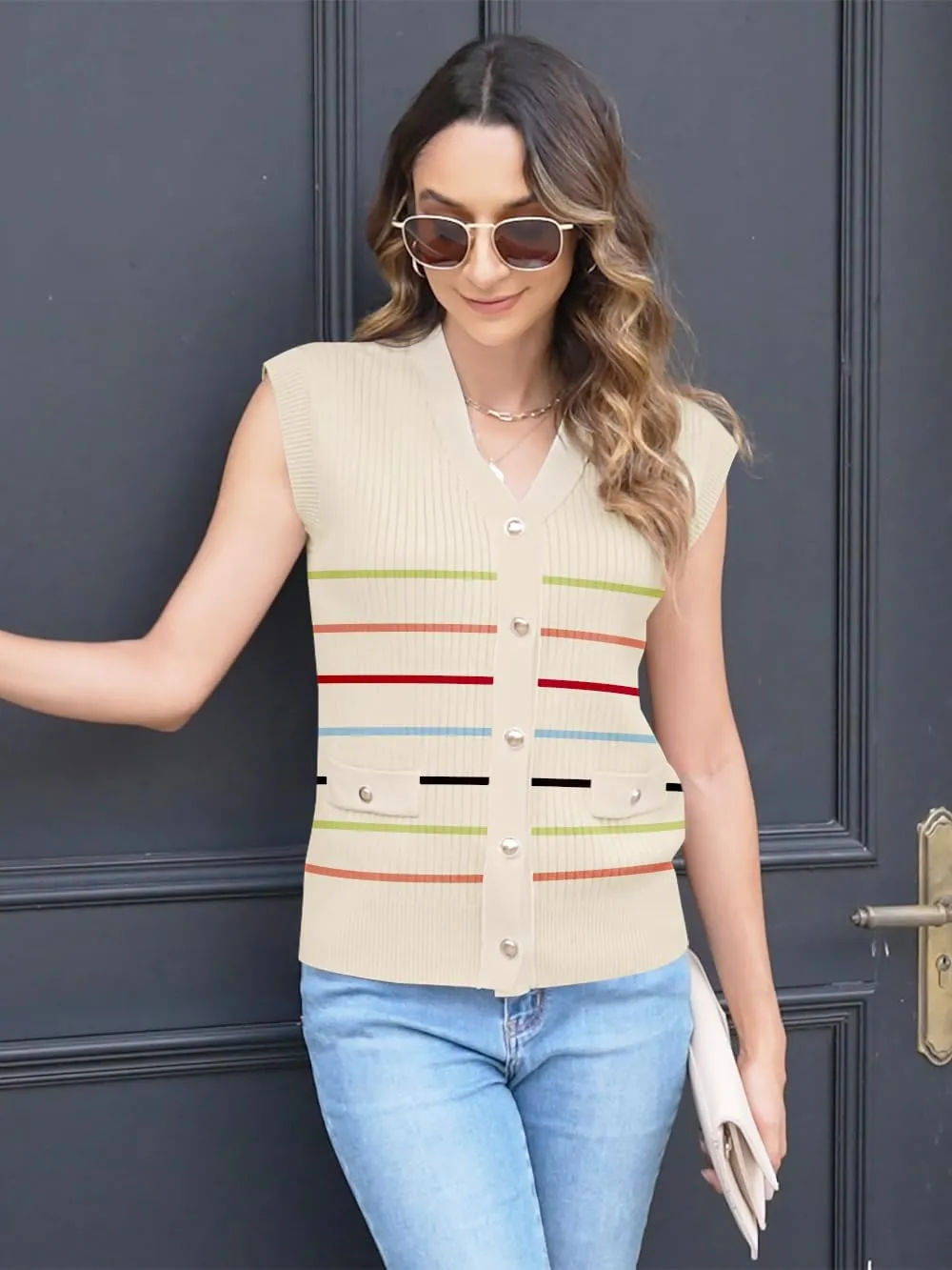 Disamer Sweaters Vest Tops for Women 2025 Summer Sleeveless T Shirts Button Down Cardigans Casual Knit Spring Clothes
