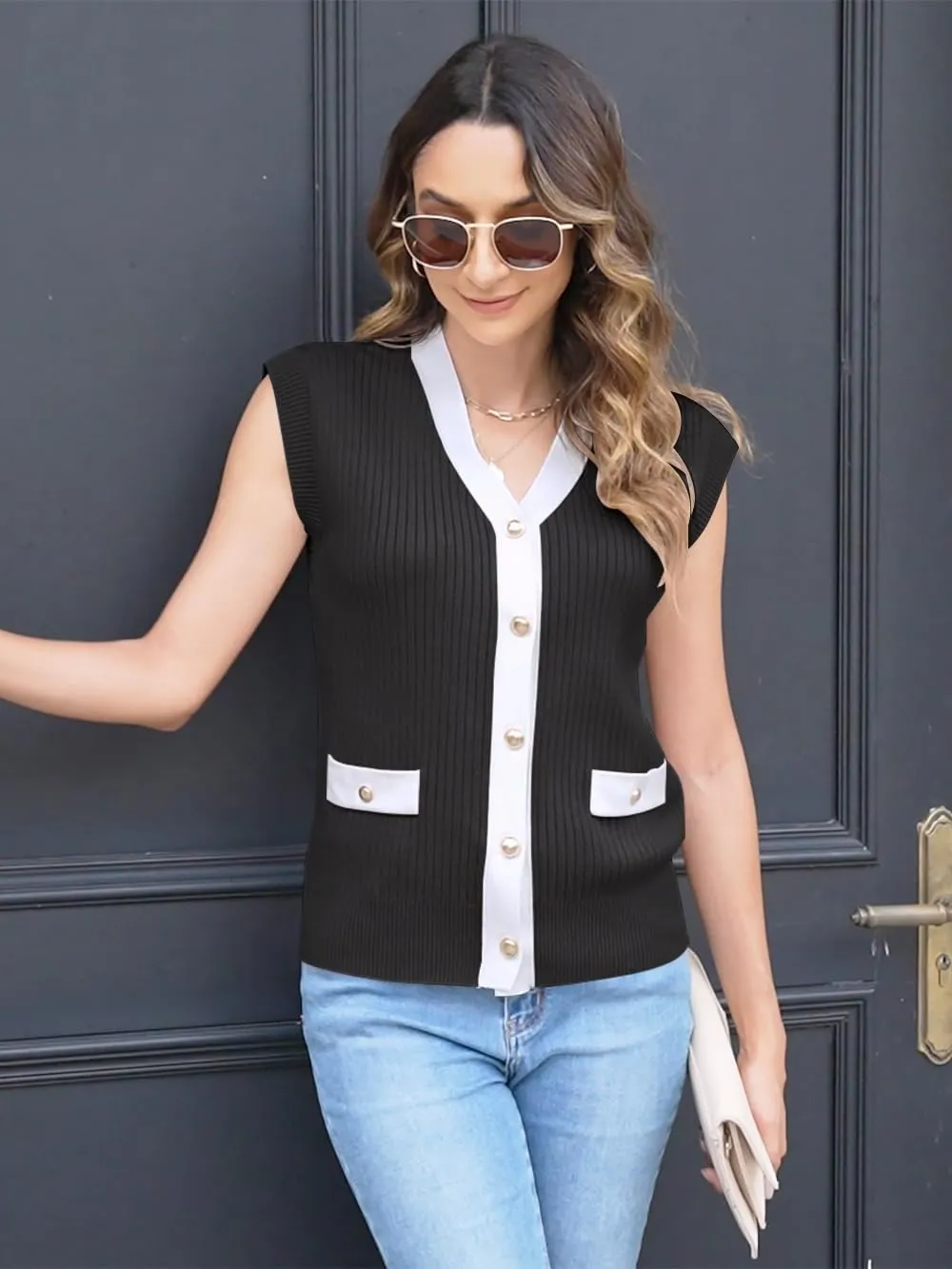 Disamer Sweaters Vest Tops for Women 2025 Summer Sleeveless T Shirts Button Down Cardigans Casual Knit Spring Clothes