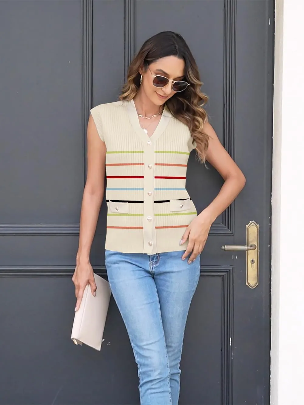 Disamer Sweaters Vest Tops for Women 2025 Summer Sleeveless T Shirts Button Down Cardigans Casual Knit Spring Clothes