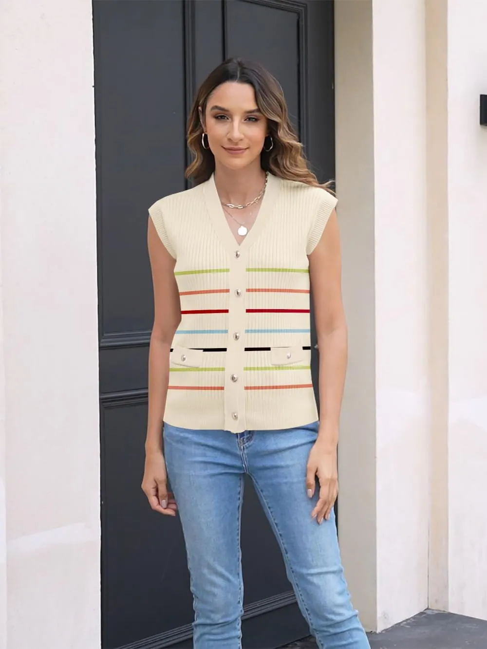 Disamer Sweaters Vest Tops for Women 2025 Summer Sleeveless T Shirts Button Down Cardigans Casual Knit Spring Clothes