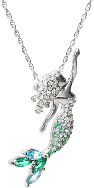 Disney Little Mermaid Jewelry for Women, Sterling Silver Necklaces, 18 Chain