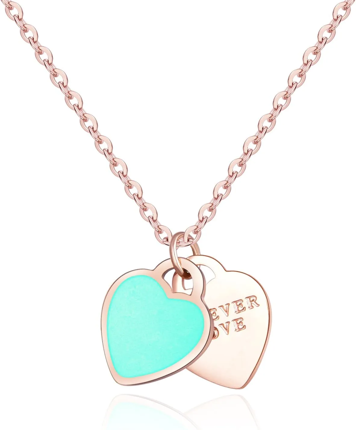 Double Heart Silver Necklace, Cute Dainty Love Pendant Necklaces for Women