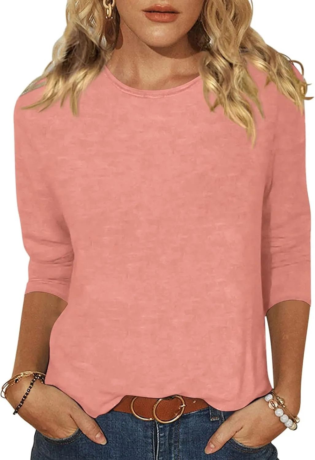 EADINVE Women's Casual 3/4 Sleeve T-Shirts Round Neck Cute Tunic Tops Basic Tees Blouses Loose Fit Pullover