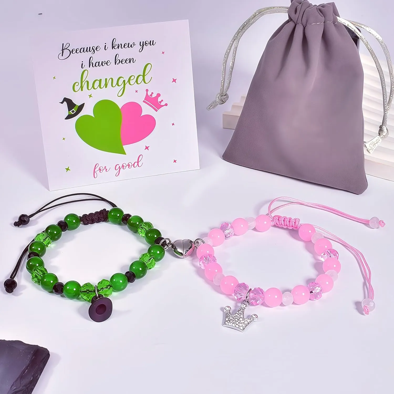 Elphaba Galinda Friendship Matching Bracelet - Rhinestone Crown Witch Hat Bff Bracelets - Gifts for Bestfriend Couples Fans Party Dress Accessories