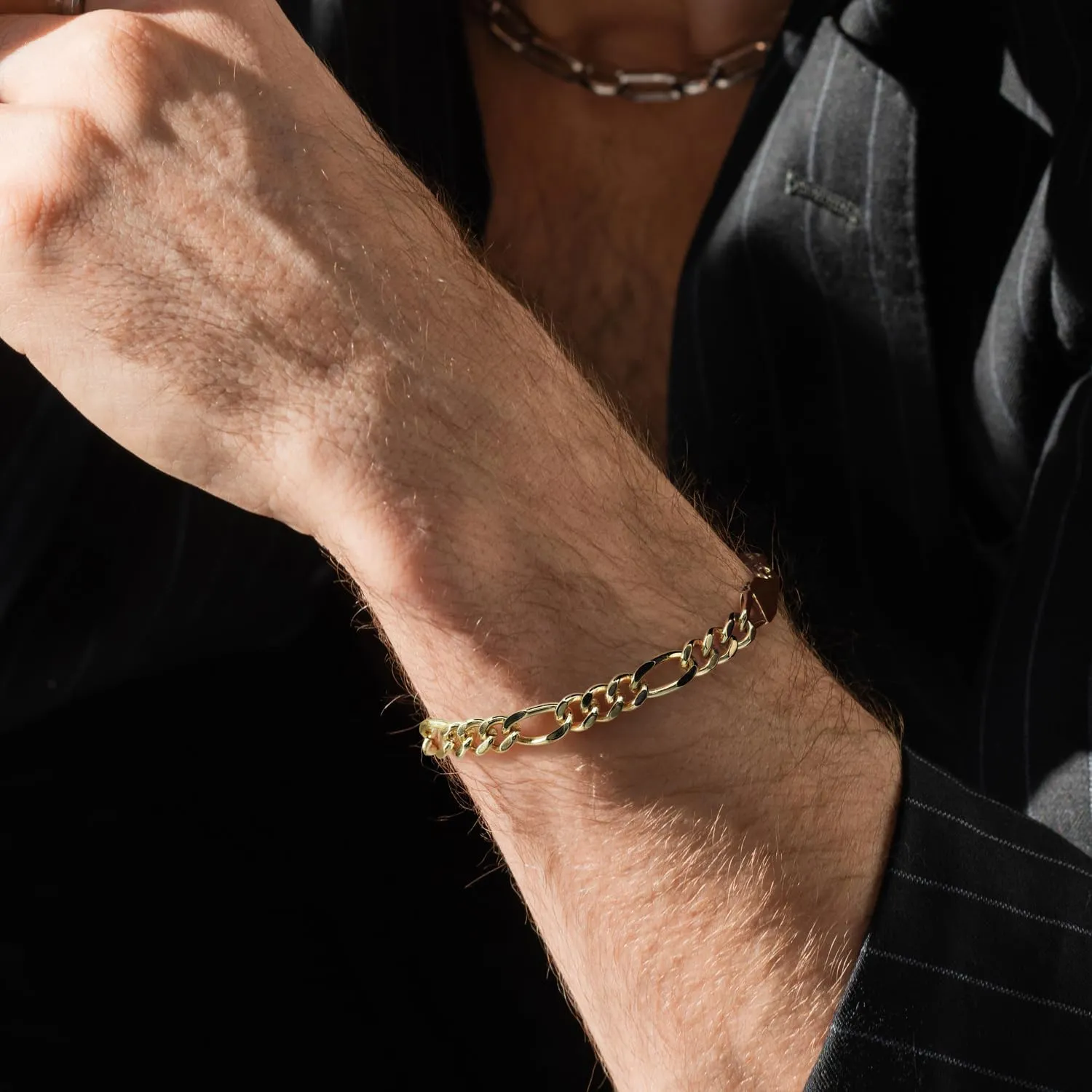 ERIN MARIE 14K Gold Bracelets for Women Men Non Tarnish Womens Mens Bracelet Figaro Link Gold Chain Bracelets 3-in-1 Charm Jewelry Gifts 6.5 in -9 in Length