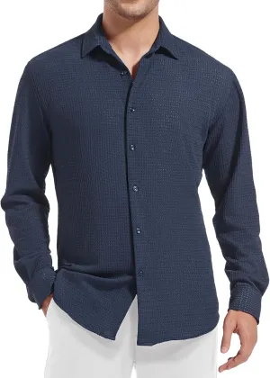 Esabel.C Seersucker Mens Dress Shirts Striped Cotton Casual Business Button Down Shirts for Men