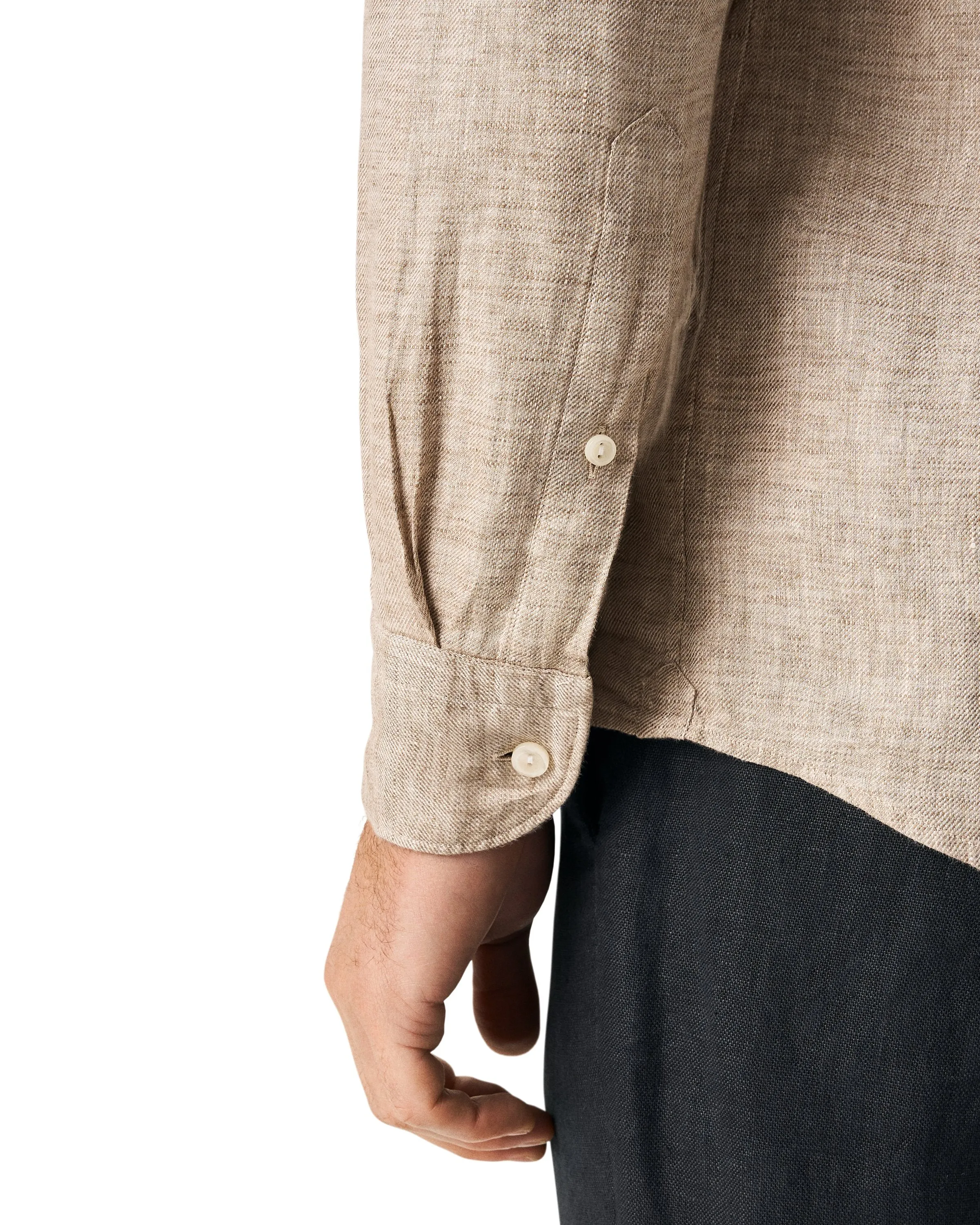 ETON - Brown CONTEMPORARY FIT Linen Twill Shirt 10000470938