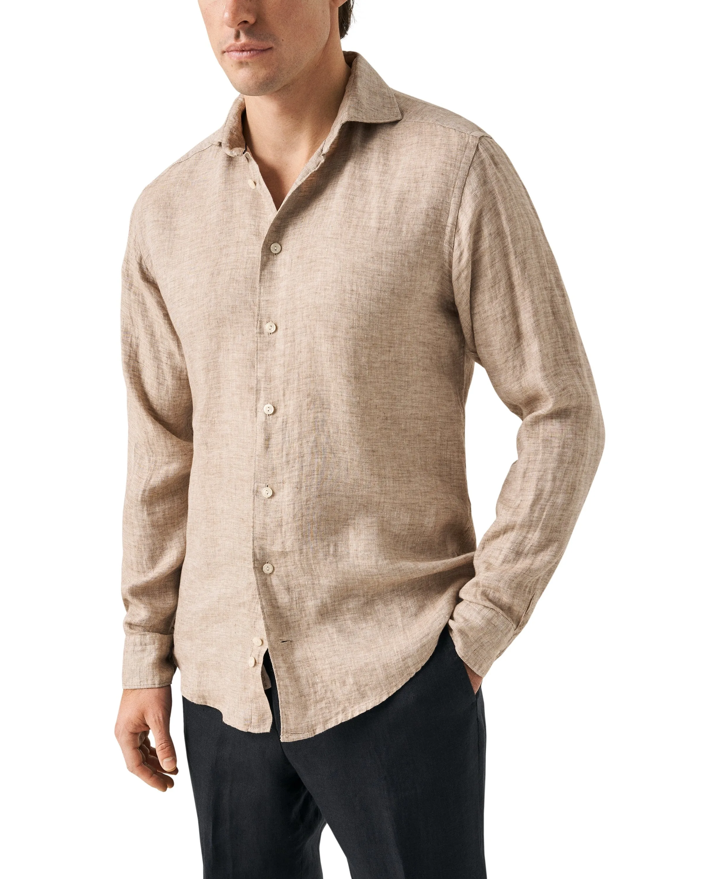 ETON - Brown CONTEMPORARY FIT Linen Twill Shirt 10000470938