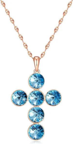 EVEVIC Austrian Crystal Cross Pendant Necklace for Women 14K Rose Gold Plated Hypoallergenic Crosses Pendant Charm Necklaces Jewelry Gifts