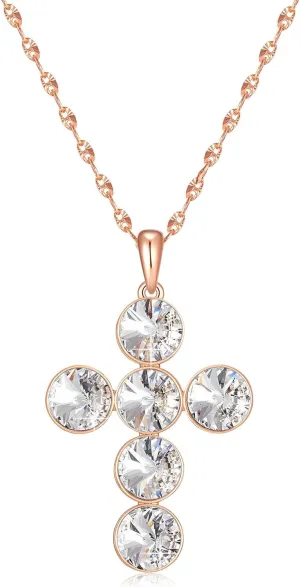 EVEVIC Austrian Crystal Cross Pendant Necklace for Women 14K Rose Gold Plated Hypoallergenic Crosses Pendant Charm Necklaces Jewelry Gifts