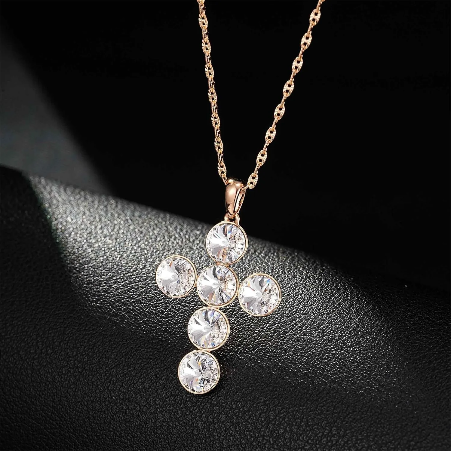 EVEVIC Austrian Crystal Cross Pendant Necklace for Women 14K Rose Gold Plated Hypoallergenic Crosses Pendant Charm Necklaces Jewelry Gifts