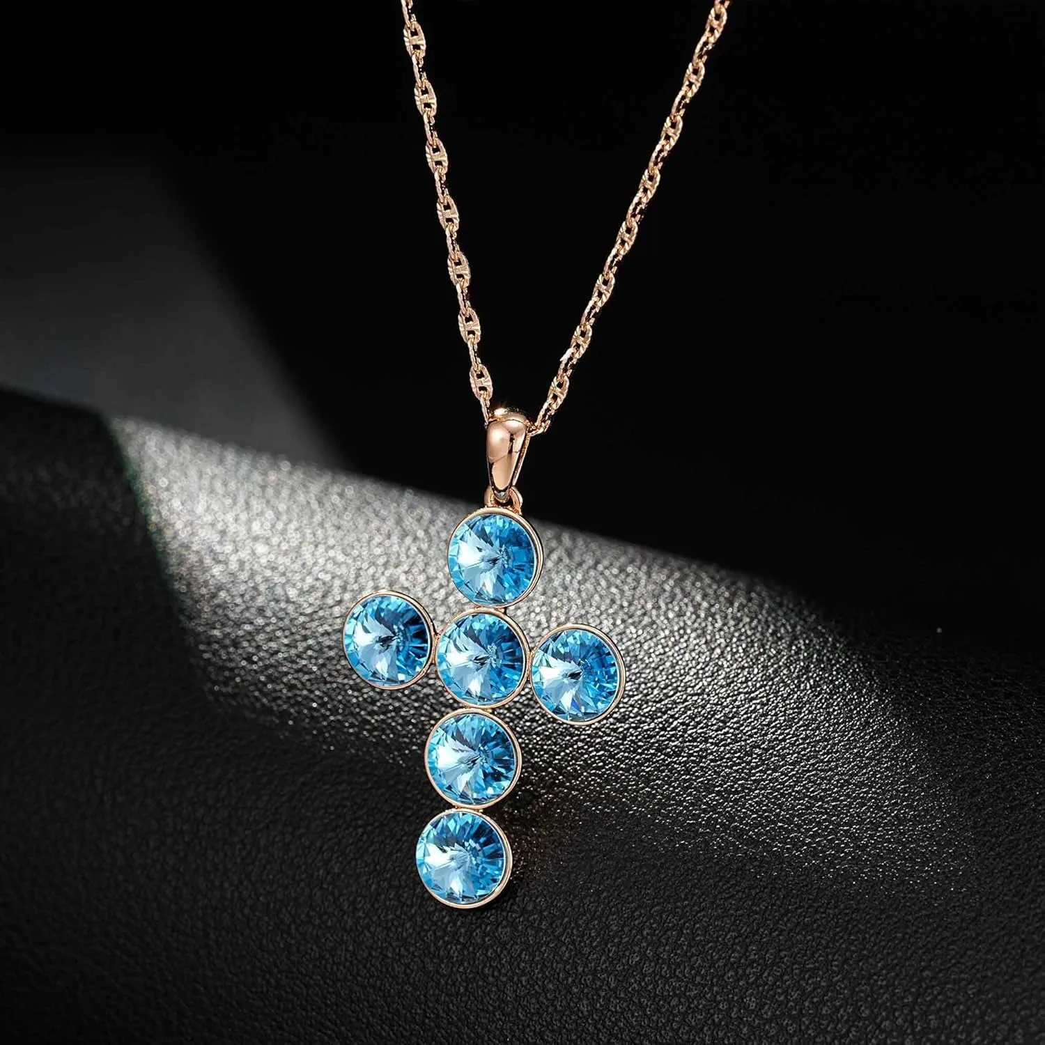 EVEVIC Austrian Crystal Cross Pendant Necklace for Women 14K Rose Gold Plated Hypoallergenic Crosses Pendant Charm Necklaces Jewelry Gifts