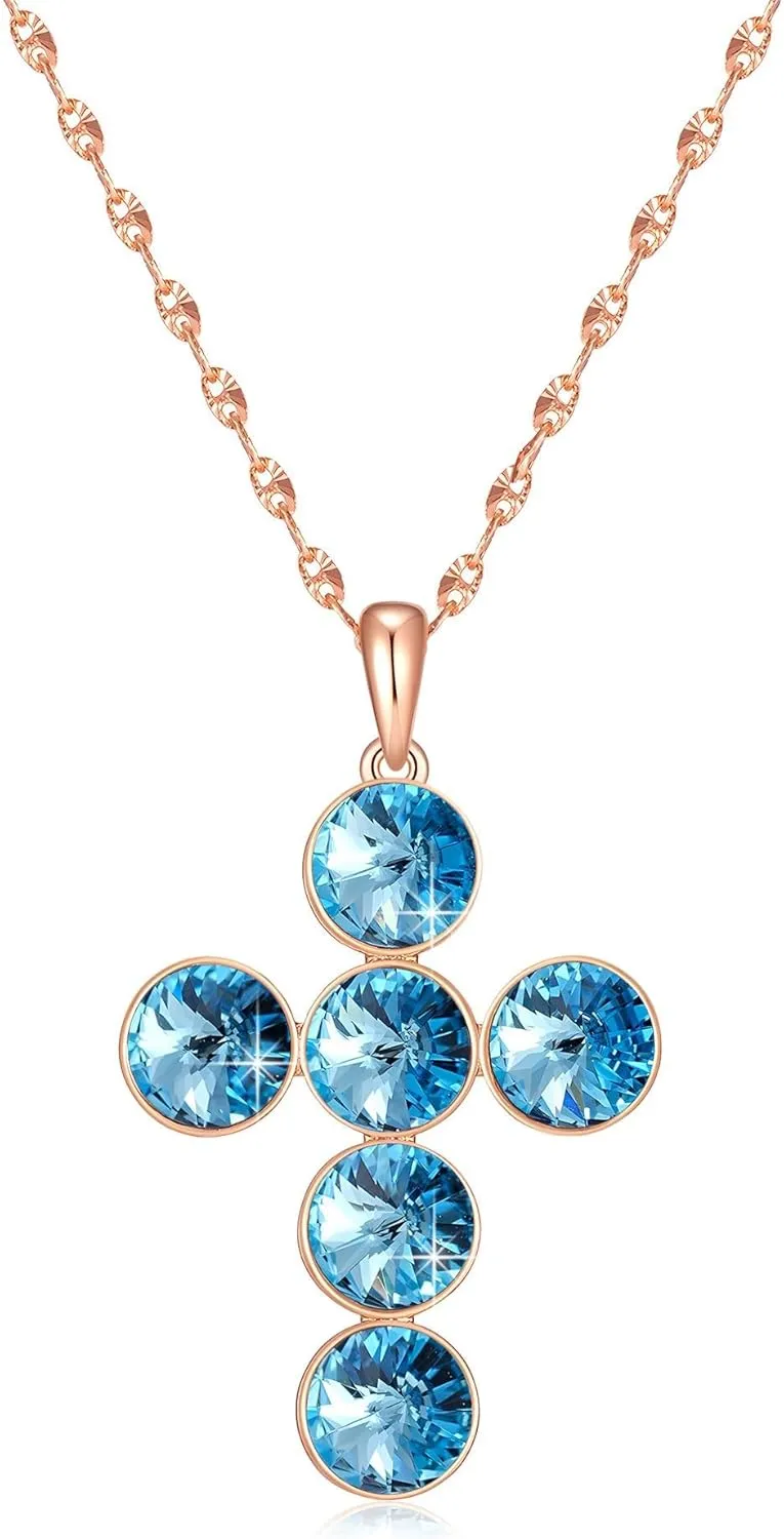 EVEVIC Austrian Crystal Cross Pendant Necklace for Women 14K Rose Gold Plated Hypoallergenic Crosses Pendant Charm Necklaces Jewelry Gifts
