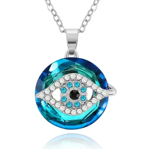 Evil Eye Necklace, Evil Eye Pendant Necklace with Circle Crystal as Evil Eye Jewelry Necklaces Good Luck Vintage Evil Eye Pendant Jewelry Birthday Necklaces for Women Friend Female