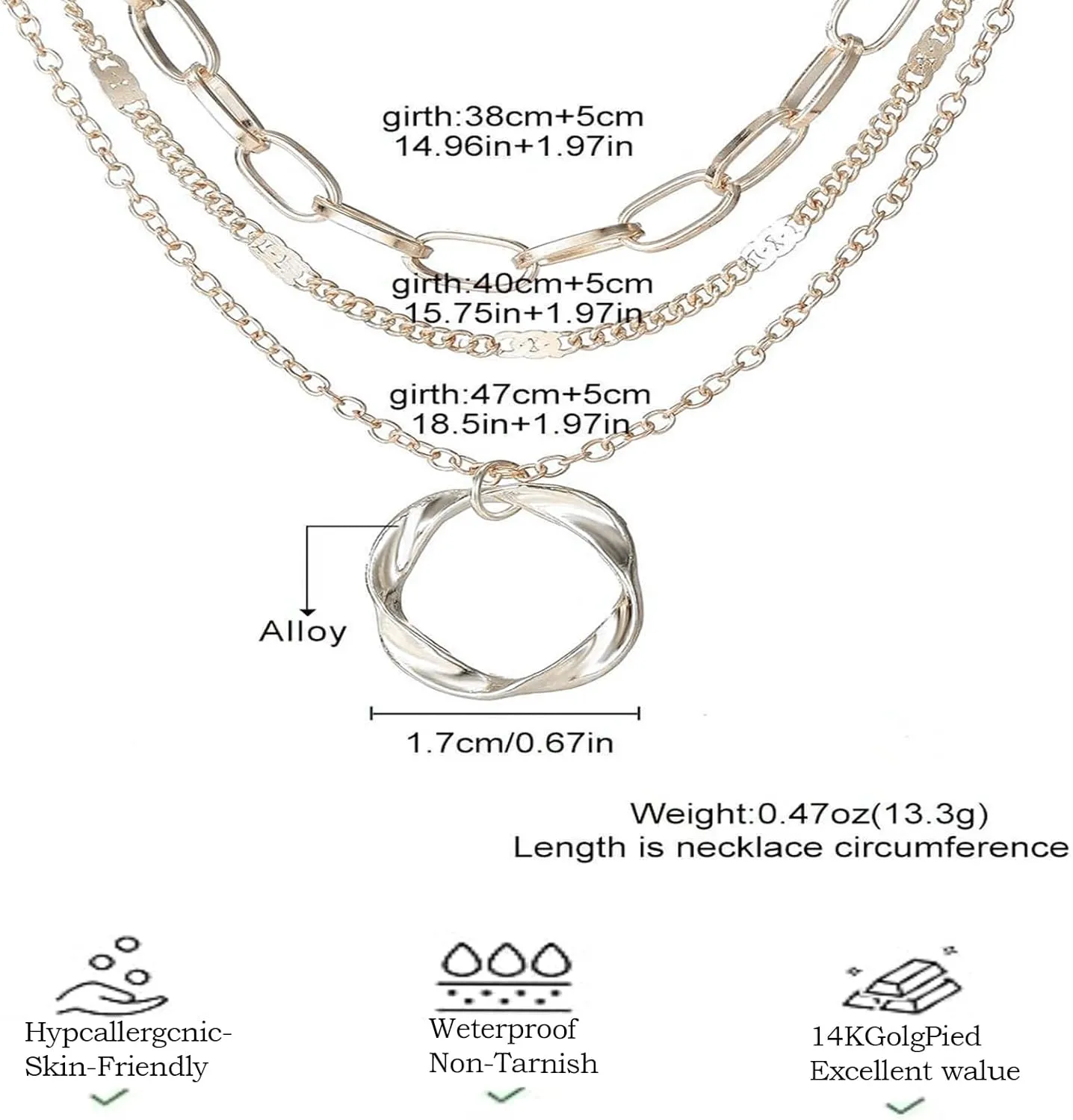 Exceptional Standard Gold Layered Necklaces for Women 14k Gold Plated Dainty Stackable Choker Necklace Set Trendy Layering Circle Paperclip Chain Cute Pendant Jewelry for Women