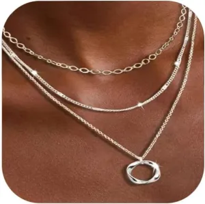 Exceptional Standard Gold Layered Necklaces for Women 14k Gold Plated Dainty Stackable Choker Necklace Set Trendy Layering Circle Paperclip Chain Cute Pendant Jewelry for Women