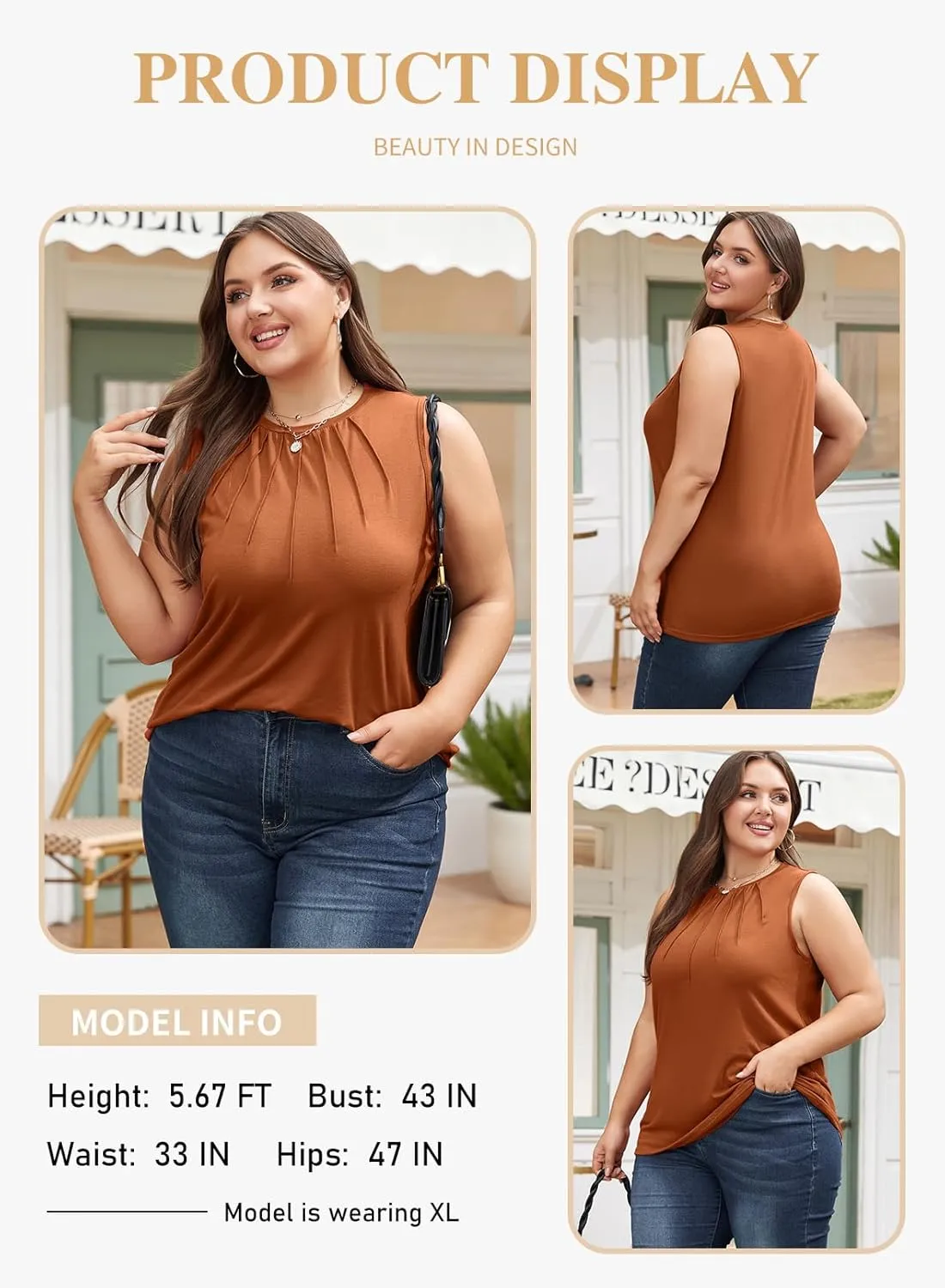 Eytino Plus Size Tank Tops for Women Summer Crewneck Sleeveless T Shirts Loose Fit Tunic Blouse(1X-5X)