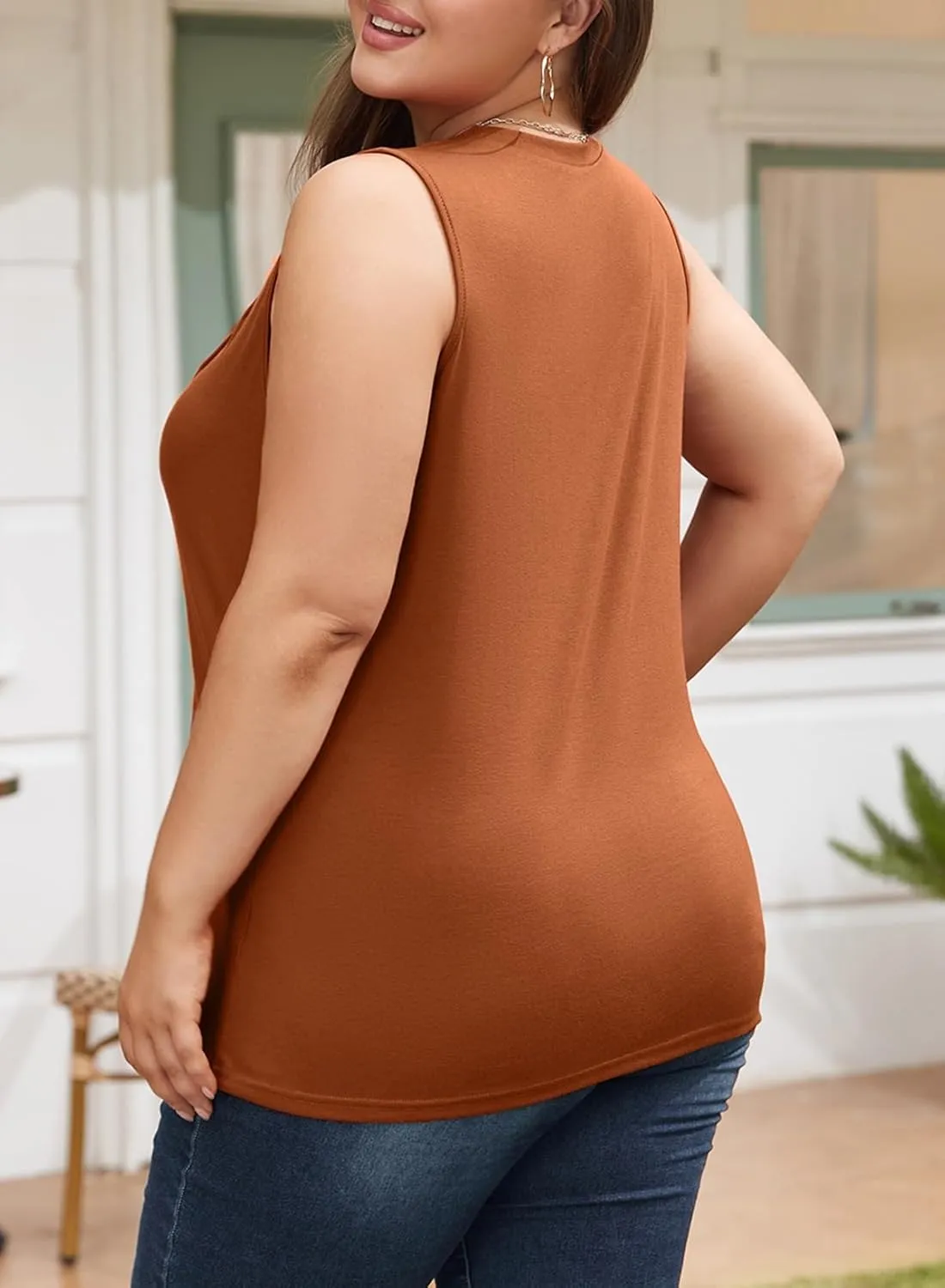 Eytino Plus Size Tank Tops for Women Summer Crewneck Sleeveless T Shirts Loose Fit Tunic Blouse(1X-5X)