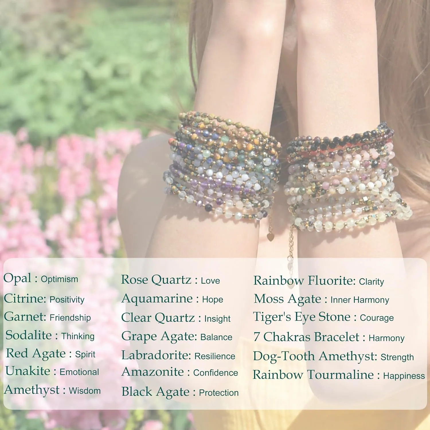 Farfume Crystal Beaded Bracelets, Chakra 4mm Natural Stone Beads Bracelets, Gemstone Spiritual Jewelry Gifts for Women