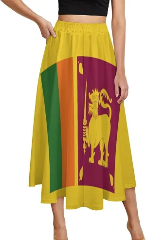Fattyeery Skirts for Womens Sri Lanka Flag Summer Pleated High Waisted Long Skirt Casual Skirt for Beach Party Holiday Dress