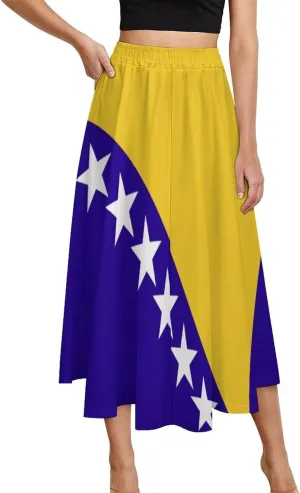Fattyeery Womens Half Long Skirt Burkina Faso Flag Casual Pleated Plisse Hem Summer for Womens Midi Skirt Dress