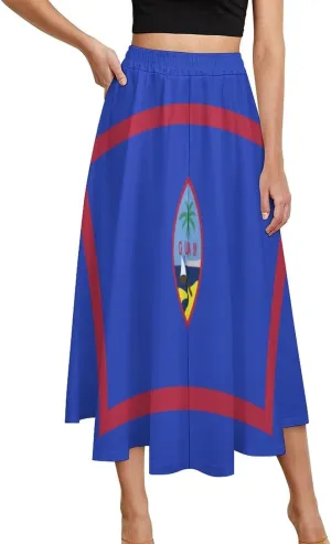 Fattyeery Womens Half Long Skirt Guyana Flag Casual Pleated Plisse Hem Summer for Womens Midi Skirt Dress