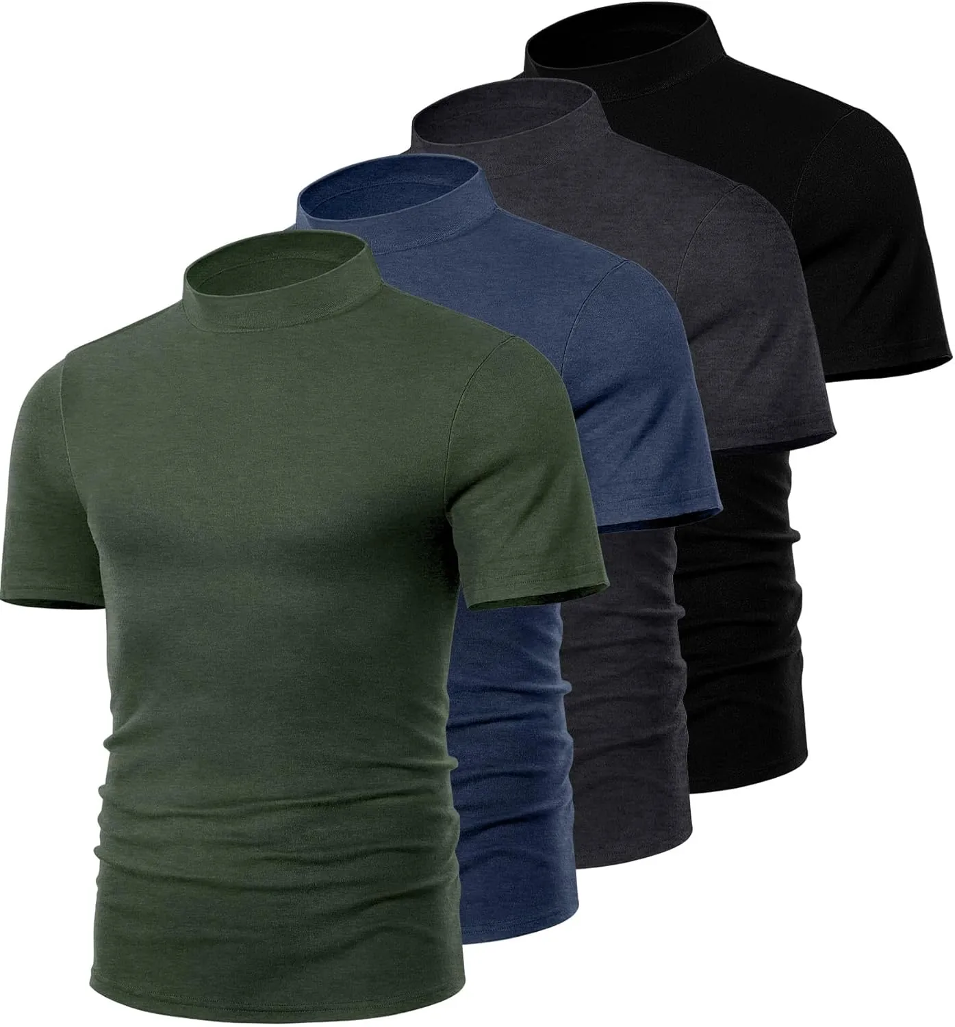 Ficerd 4 Pack Men's Mock Neck T Shirts, Short Sleeve Mock Turtleneck Undershirt Pullover Basic Causal Solid Tee Tops for Men