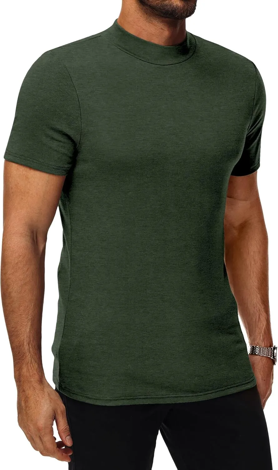Ficerd 4 Pack Men's Mock Neck T Shirts, Short Sleeve Mock Turtleneck Undershirt Pullover Basic Causal Solid Tee Tops for Men