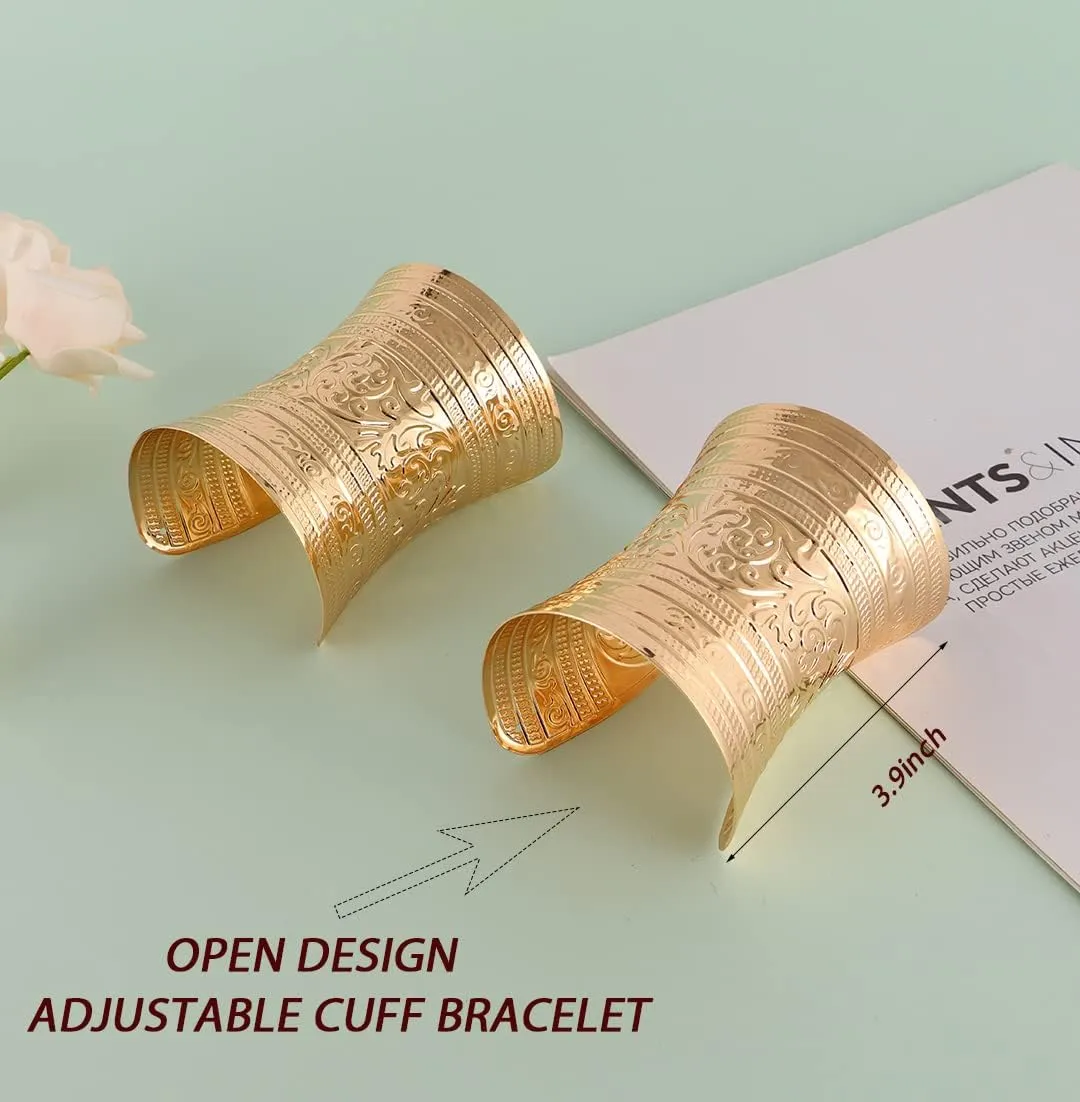 FIRAZIO 2-8 Pcs Cuff Bangle Bracelet for Women Open Wide Wire Bracelets Gold Wrist Cuff Wrap Bracelet Adjustable