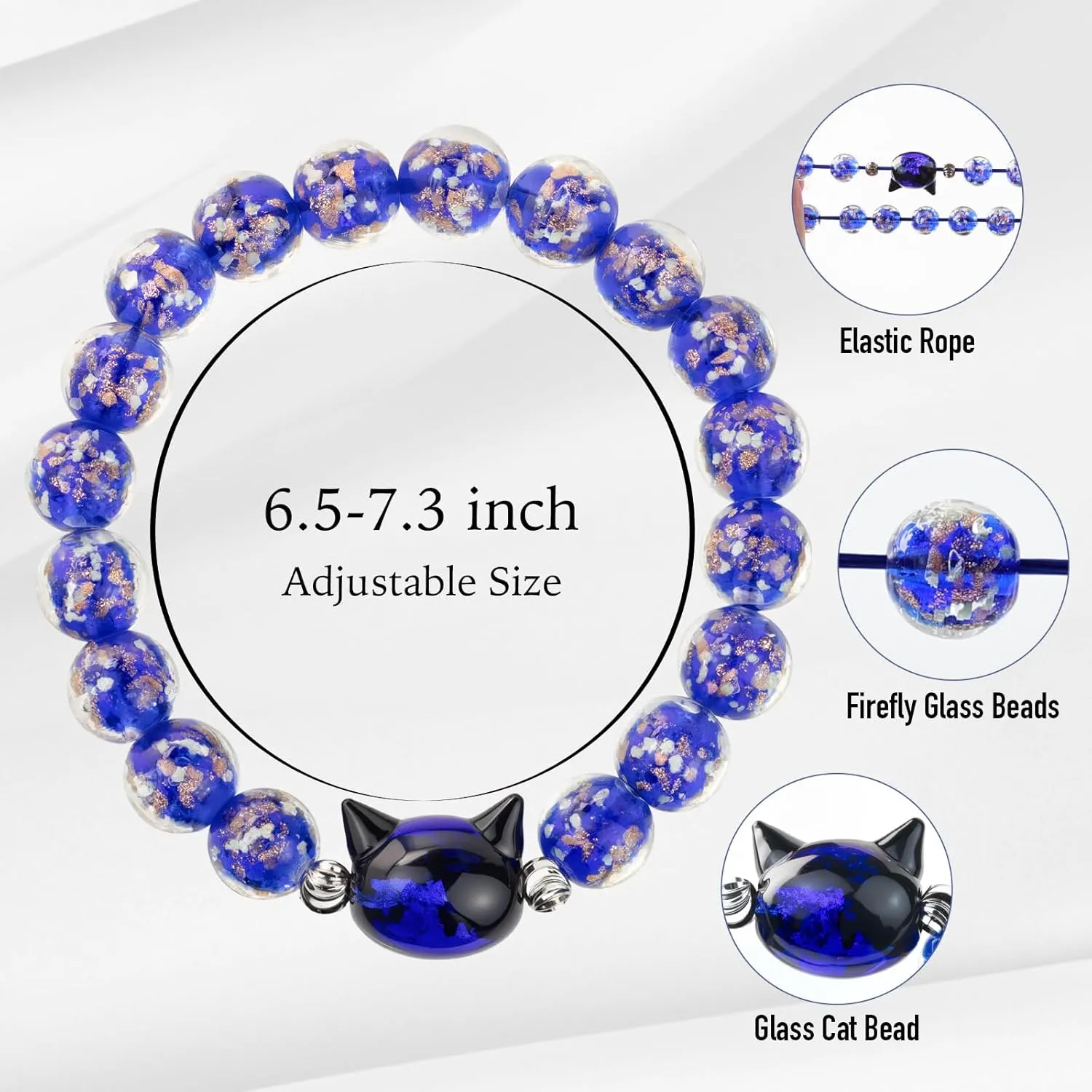Firefly Glass Beads Bracelet, Cute Money Attract Cat Bracelets, Cats Lover Gifts Spiritual Protection Gifts for Women, Teen, Mom, Daughter, Sister, Best Friends with Gift Cards