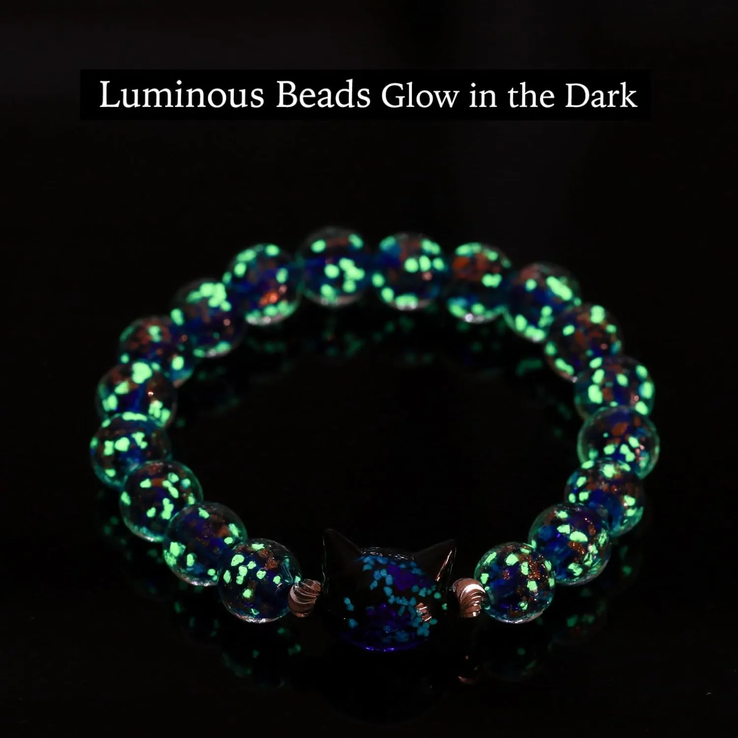 Firefly Glass Beads Bracelet, Cute Money Attract Cat Bracelets, Cats Lover Gifts Spiritual Protection Gifts for Women, Teen, Mom, Daughter, Sister, Best Friends with Gift Cards