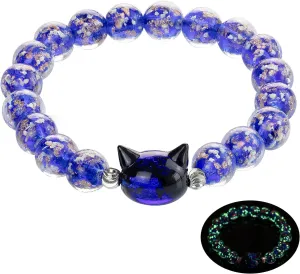 Firefly Glass Beads Bracelet, Cute Money Attract Cat Bracelets, Cats Lover Gifts Spiritual Protection Gifts for Women, Teen, Mom, Daughter, Sister, Best Friends with Gift Cards