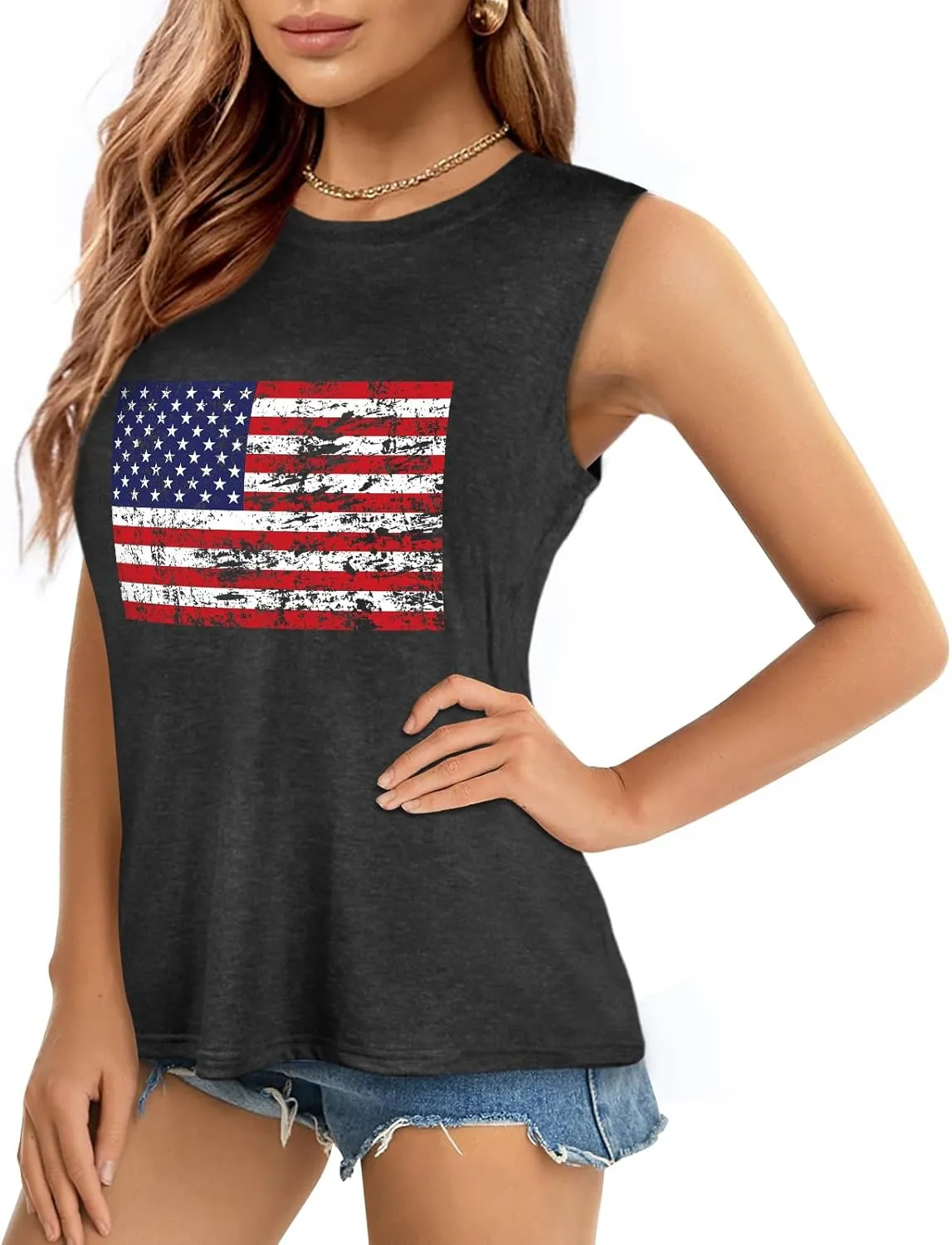 Flafens Tank Top for Women - Cute Womens Summer Graphic Cotton Sleeveless T Shirts Crewneck Tops Workout Gym Basic Tunic