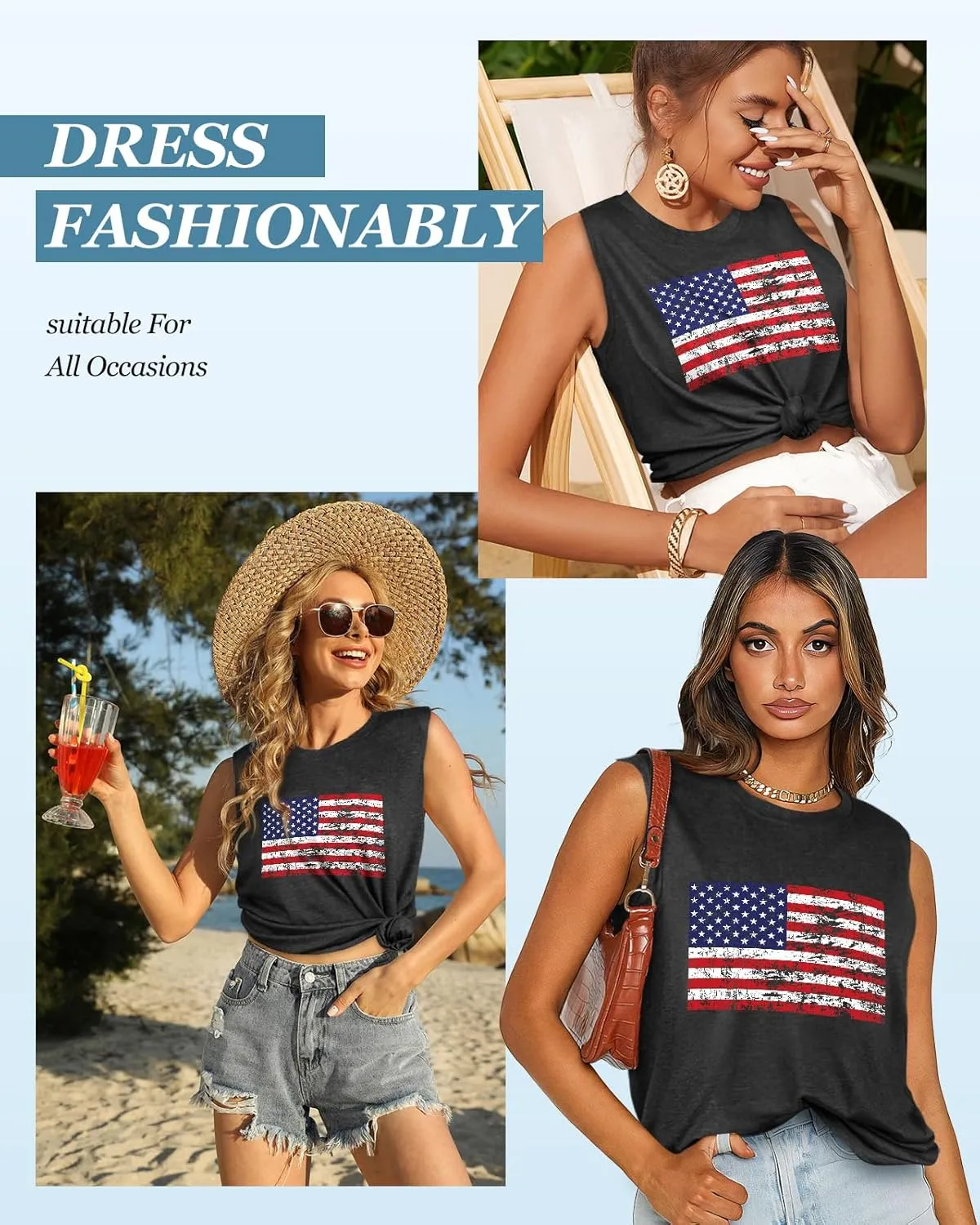 Flafens Tank Top for Women - Cute Womens Summer Graphic Cotton Sleeveless T Shirts Crewneck Tops Workout Gym Basic Tunic