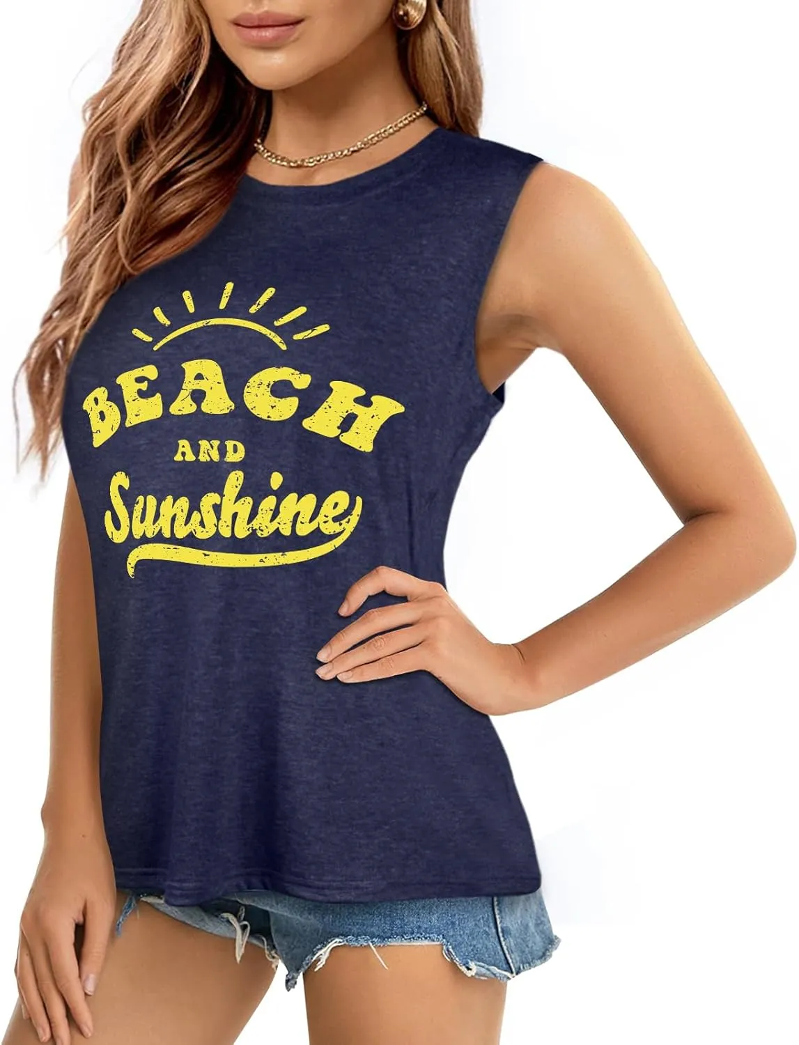 Flafens Tank Top for Women - Cute Womens Summer Graphic Cotton Sleeveless T Shirts Crewneck Tops Workout Gym Basic Tunic