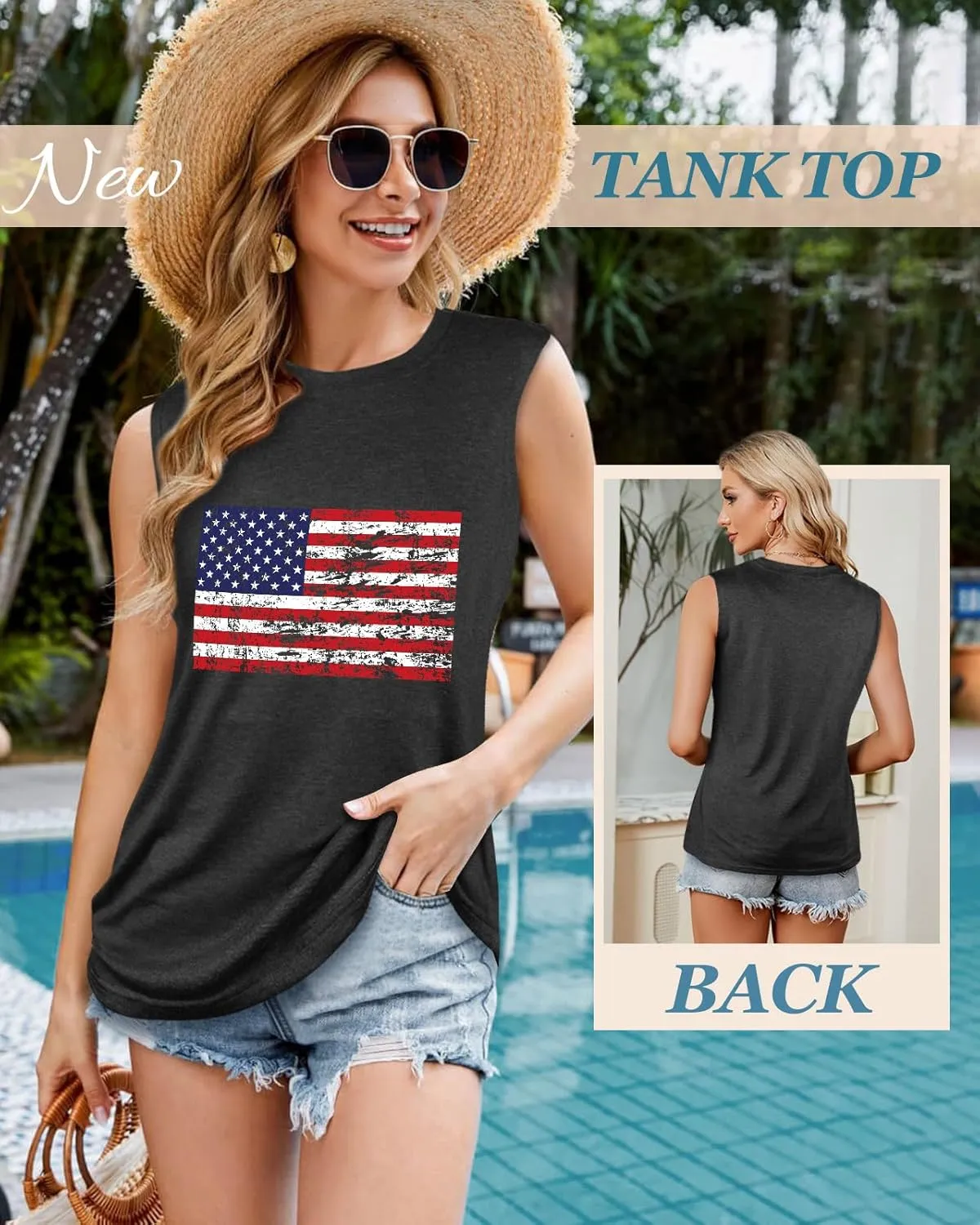 Flafens Tank Top for Women - Cute Womens Summer Graphic Cotton Sleeveless T Shirts Crewneck Tops Workout Gym Basic Tunic