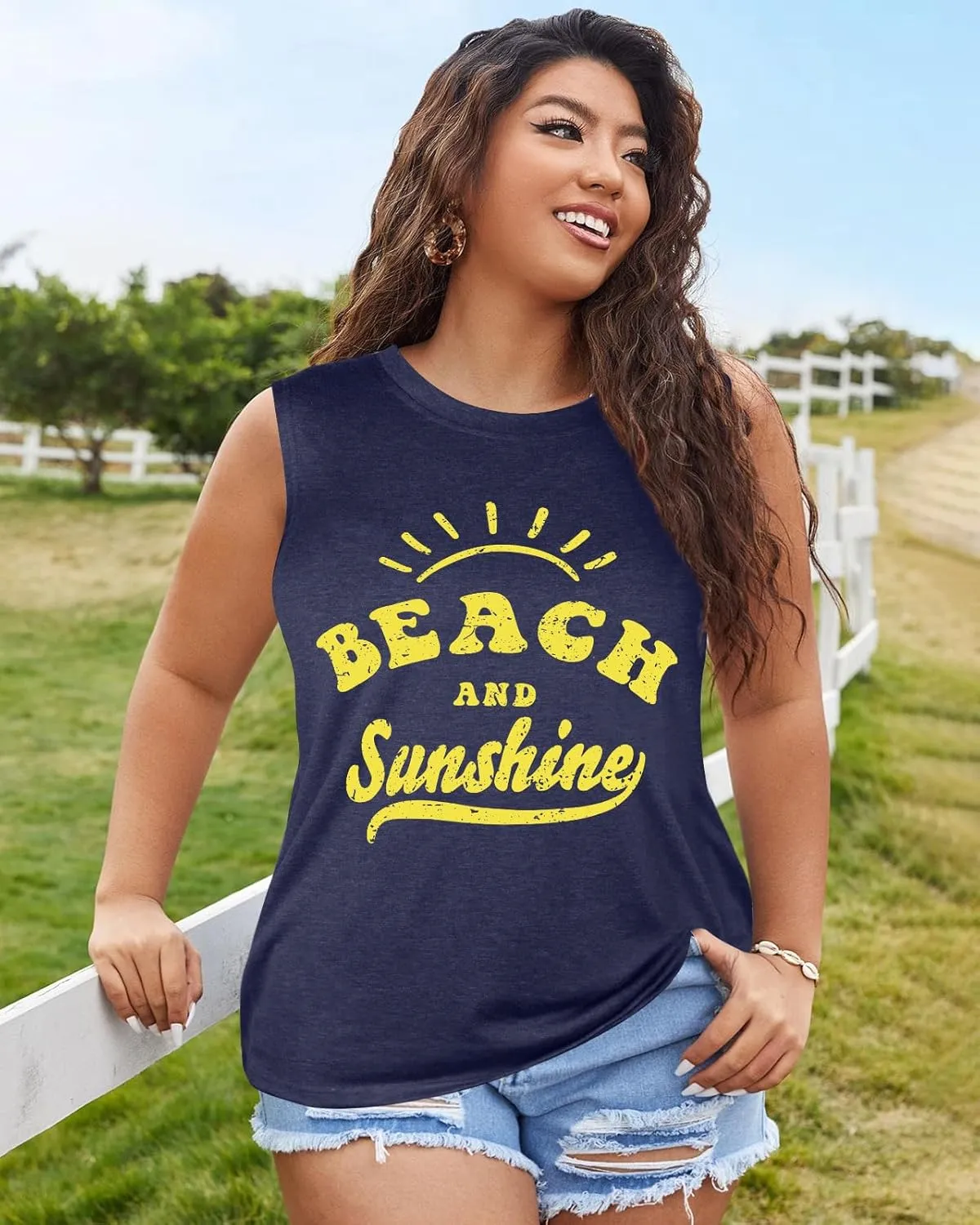 Flafens Tank Top for Women - Cute Womens Summer Graphic Cotton Sleeveless T Shirts Crewneck Tops Workout Gym Basic Tunic