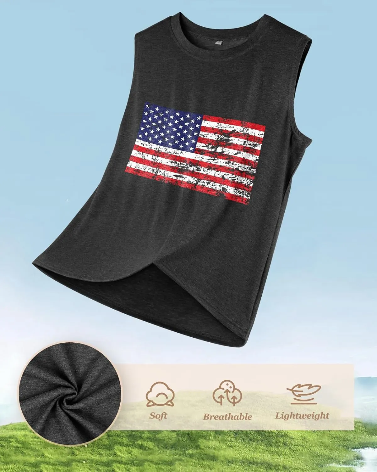 Flafens Tank Top for Women - Cute Womens Summer Graphic Cotton Sleeveless T Shirts Crewneck Tops Workout Gym Basic Tunic
