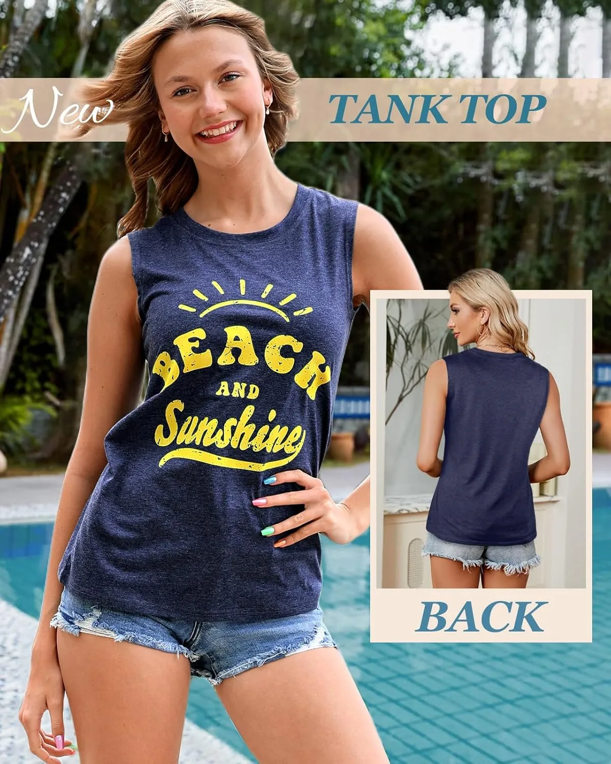 Flafens Tank Top for Women - Cute Womens Summer Graphic Cotton Sleeveless T Shirts Crewneck Tops Workout Gym Basic Tunic