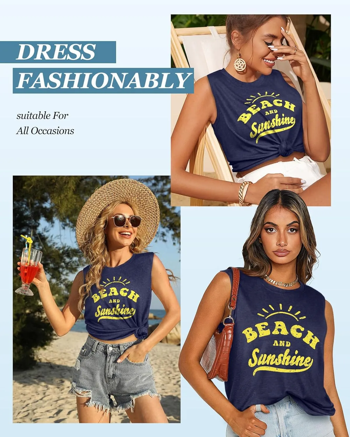 Flafens Tank Top for Women - Cute Womens Summer Graphic Cotton Sleeveless T Shirts Crewneck Tops Workout Gym Basic Tunic